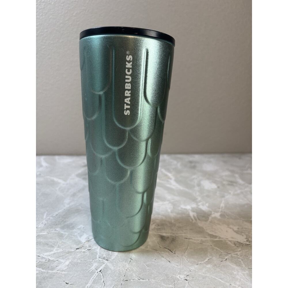 Starbucks 2022 Stainless Steel Mermaid Scales Venti Tumbler Cold Cup Green 24oz